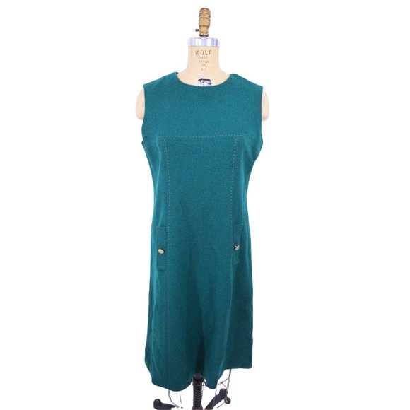 Vintage 1960s Mod Dress Green Sleeveless Shift | W 35" - Picture 2 of 5